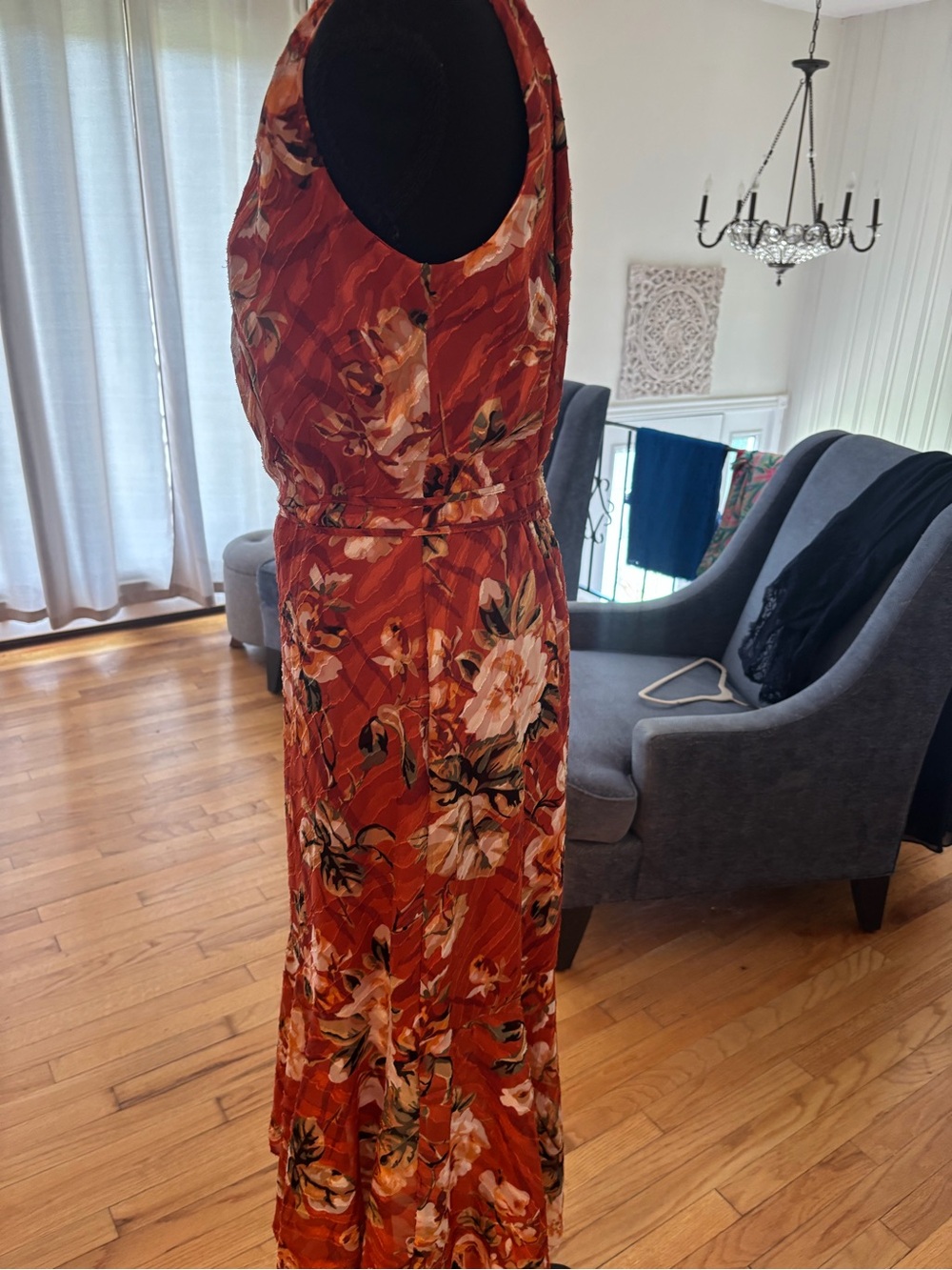 White House Black Market Rust Floral Wrap Midi Dress - Picture 2 of 7